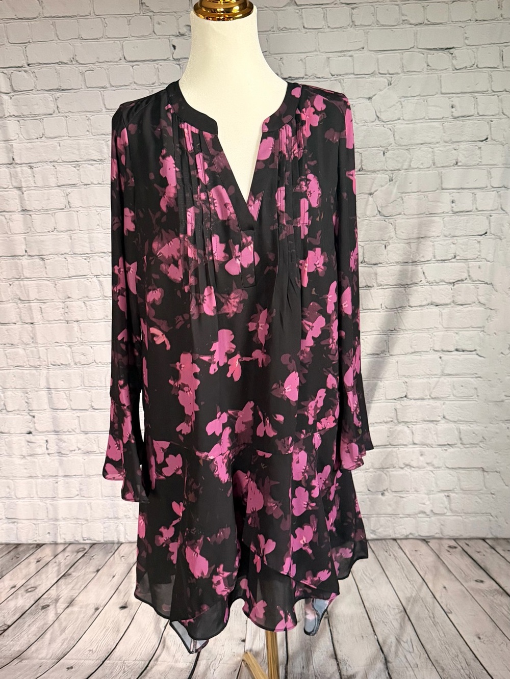 Parker Black Tunic Dress with Pink Floral Print